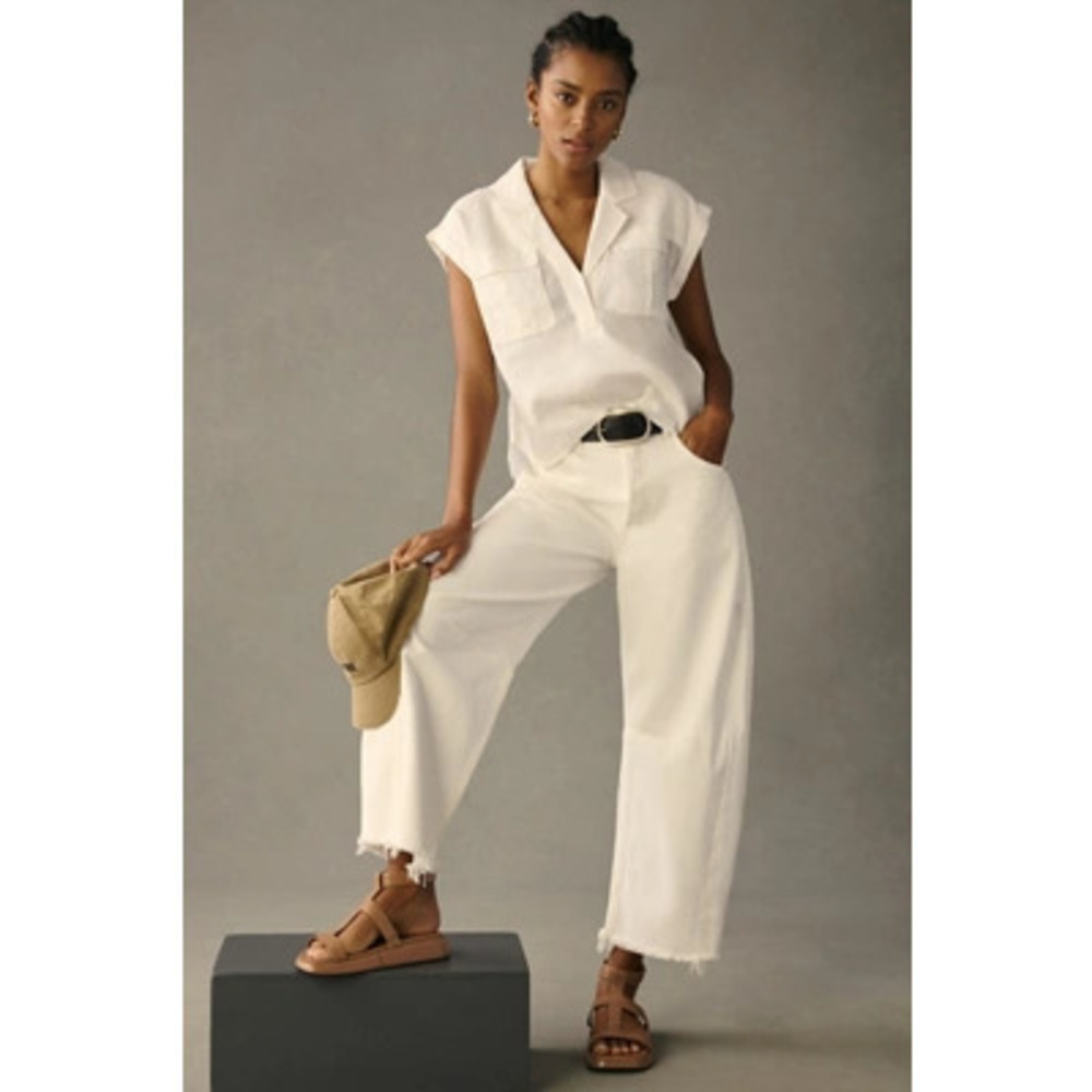 By Anthropologie Linen Utility Shirt M NWOT